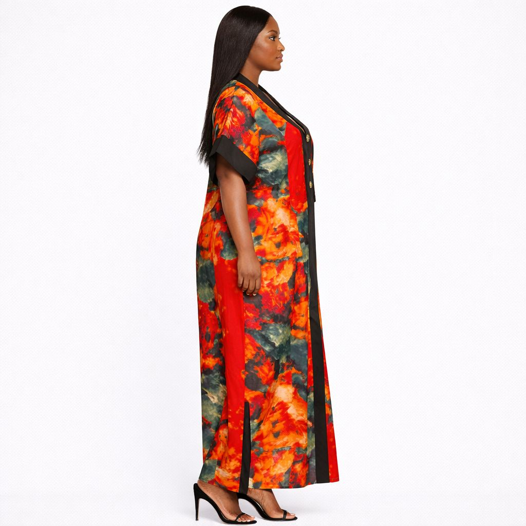 Womens Abstract Print Button Front Maxi Dress